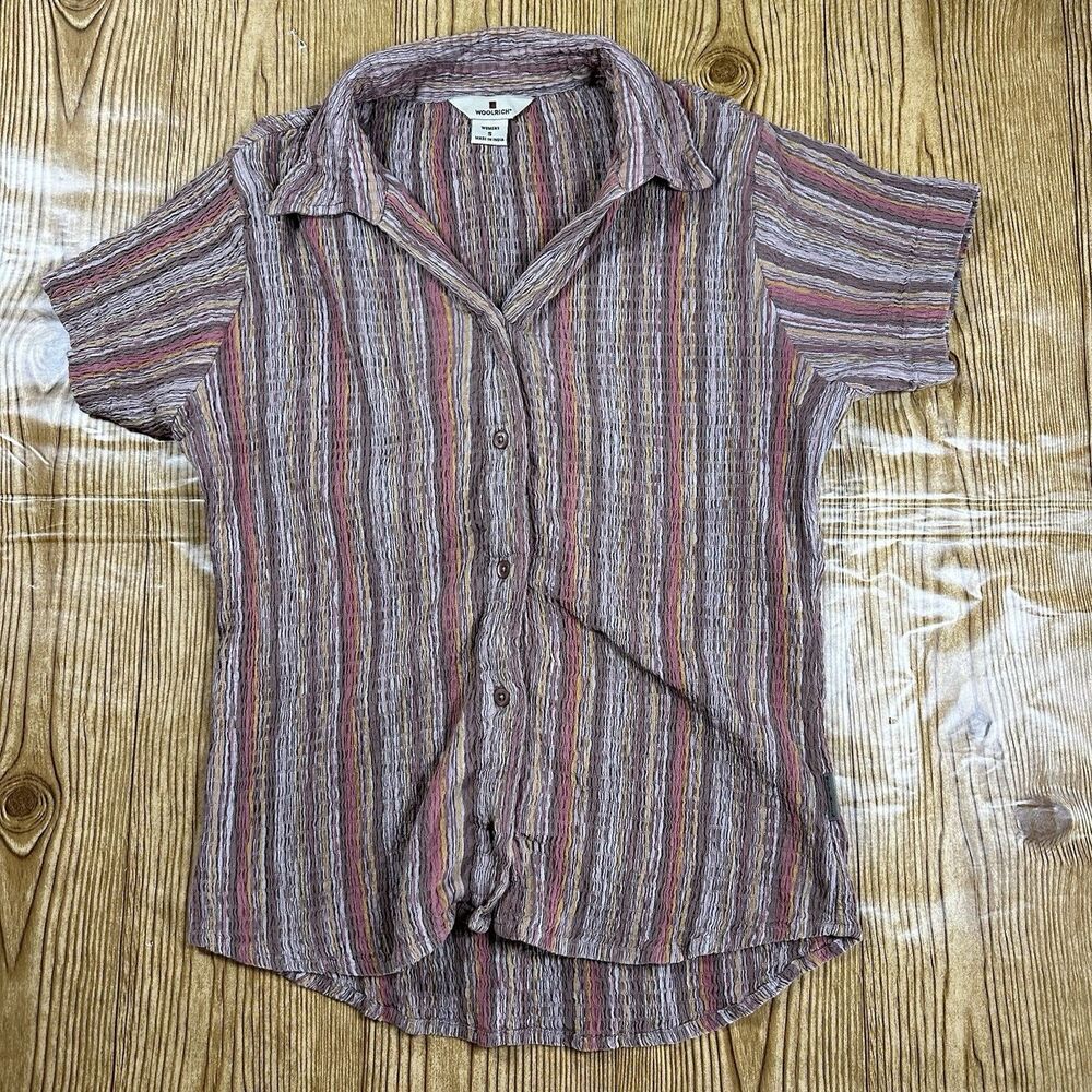 Woolrich Womens Small Striped Textured Button Up Shirt